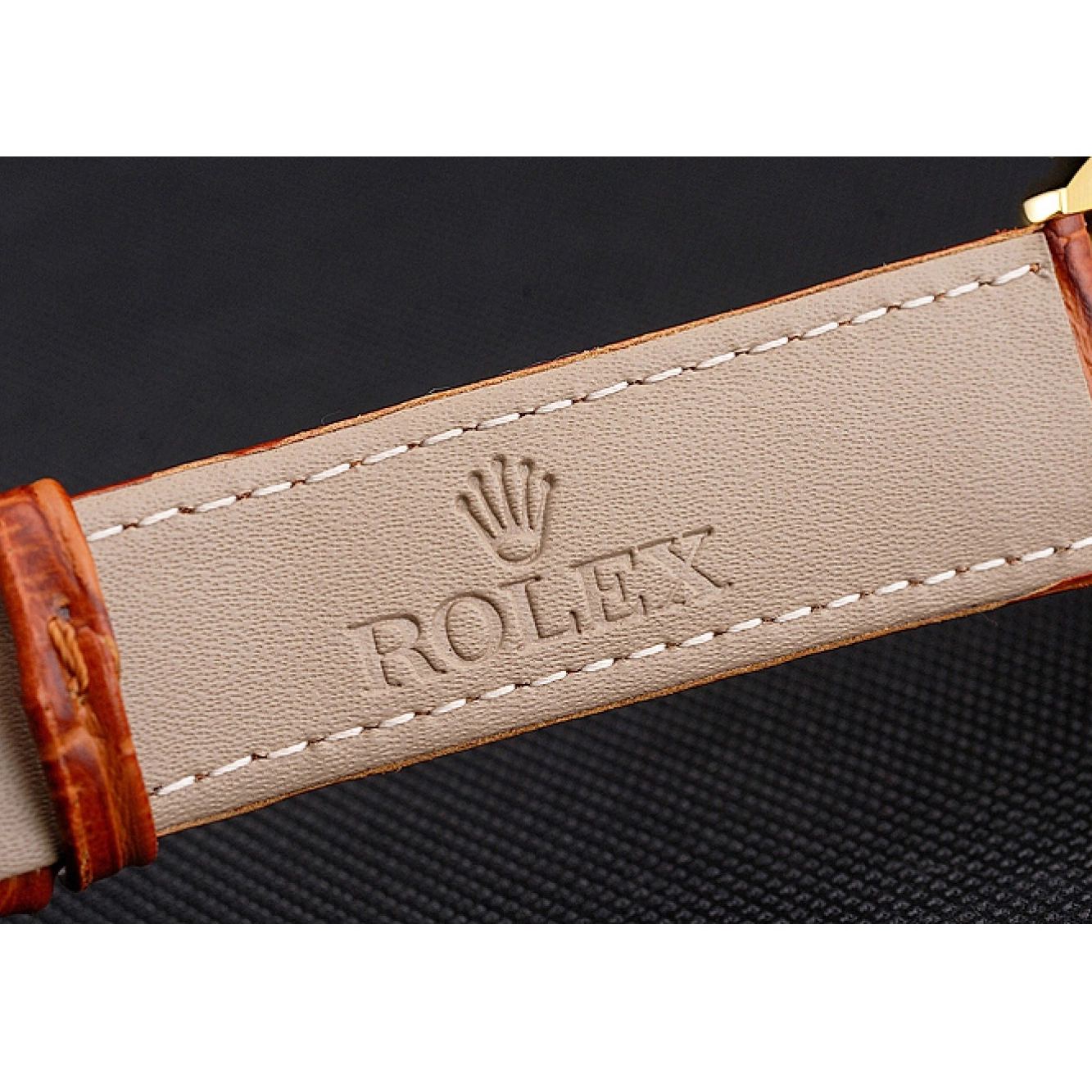 Aaa replica watch Brown Strap Rolex Leather Swiss Gold Datejust Dial Light White Case 0824